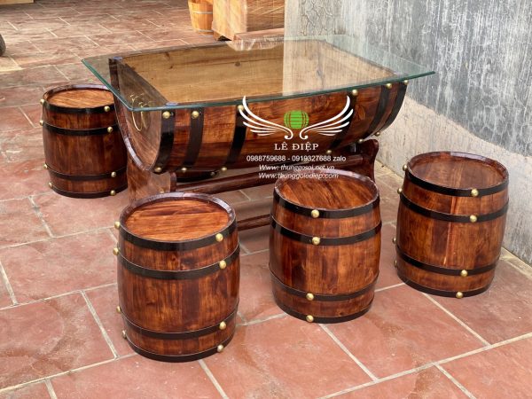 bàn ghế thùng rượu gỗ