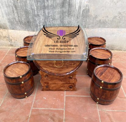 bàn thùng rượu gỗ